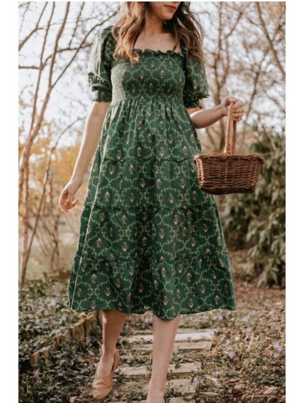 Hill House Nesli Nap Dress in the Emerald Trellis print Green Floral Size XS